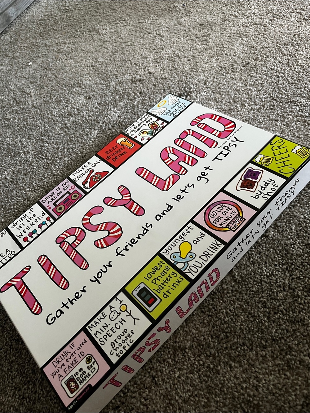 Tipsy Land Drinking Party Game - White with Pink Accents